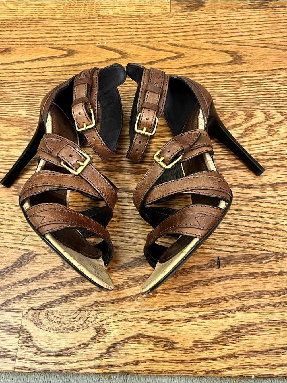 Burberry Brown Leather Strappy Stiletto Heeled Sandals - Size 37/US 6.5 - 7 COA